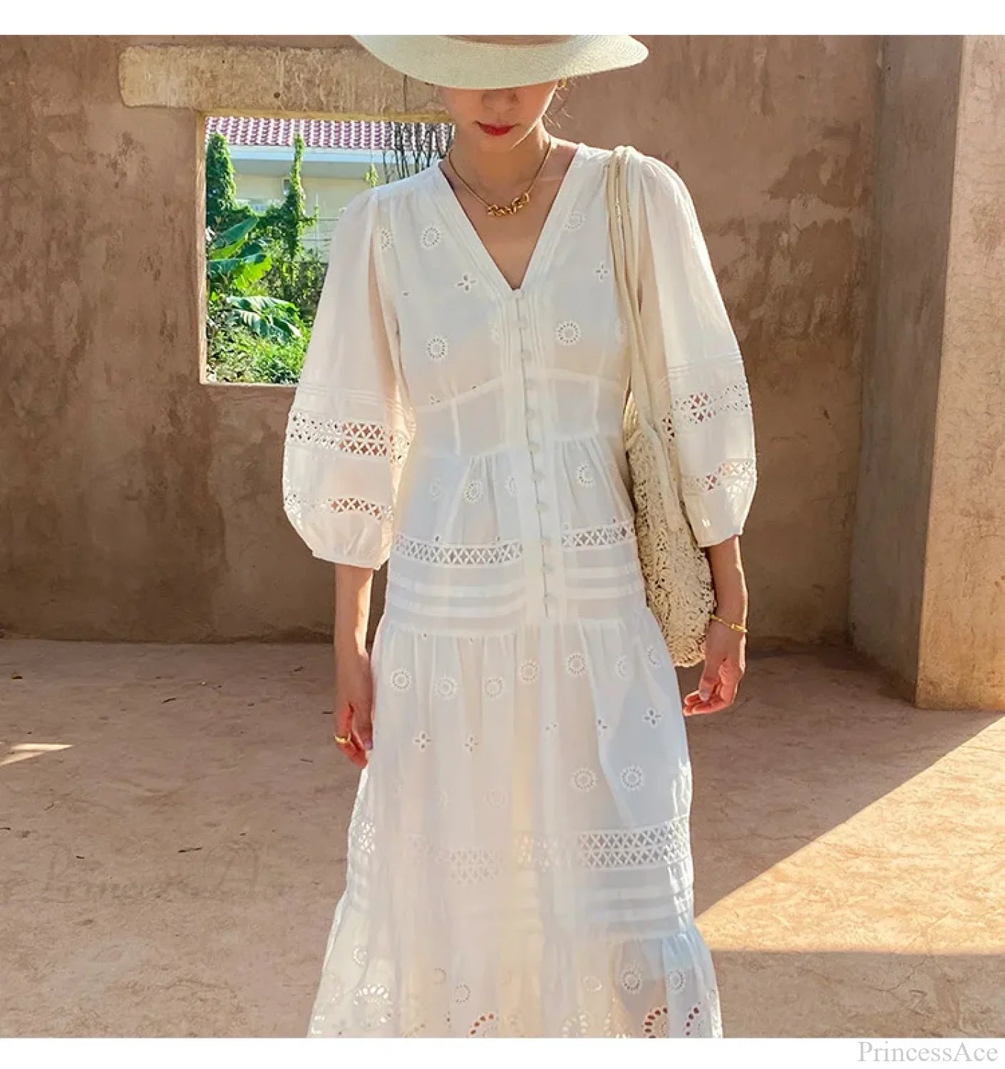 Cotton Floral V-neck Slim Summer Boho Dress bohodress-250126