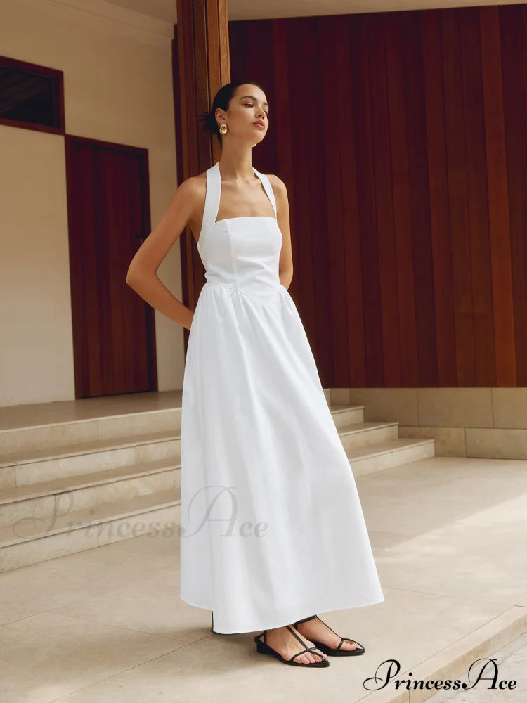 Cotton & Linen Halter Modern A Line Long Dress Dresses