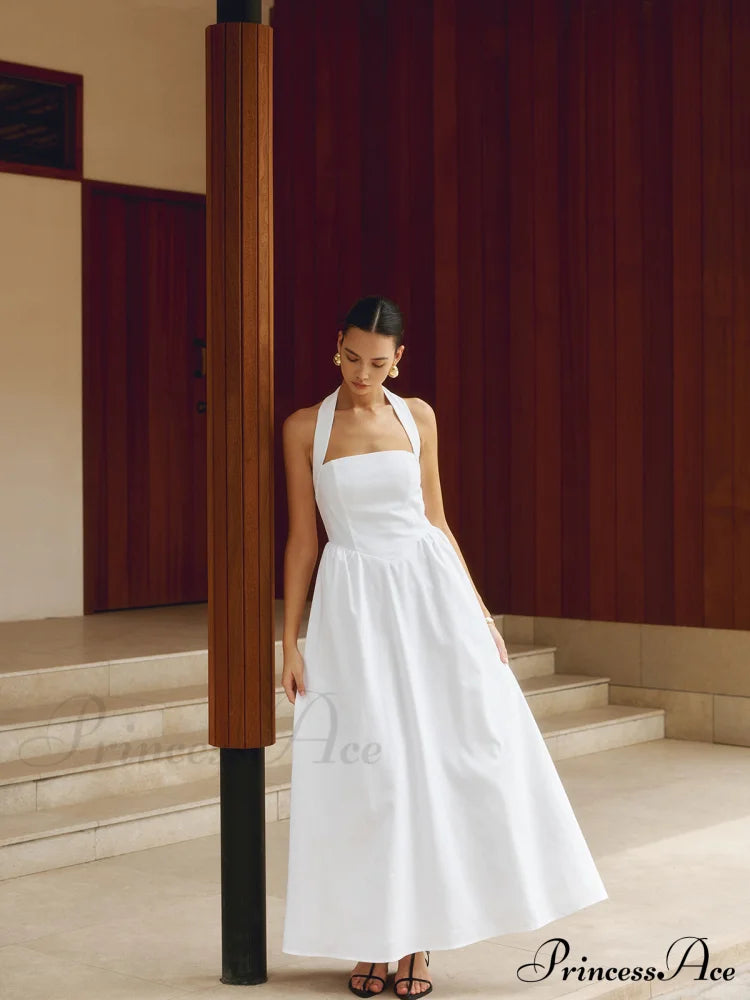 Cotton & Linen Halter Modern A Line Long Dress Dresses
