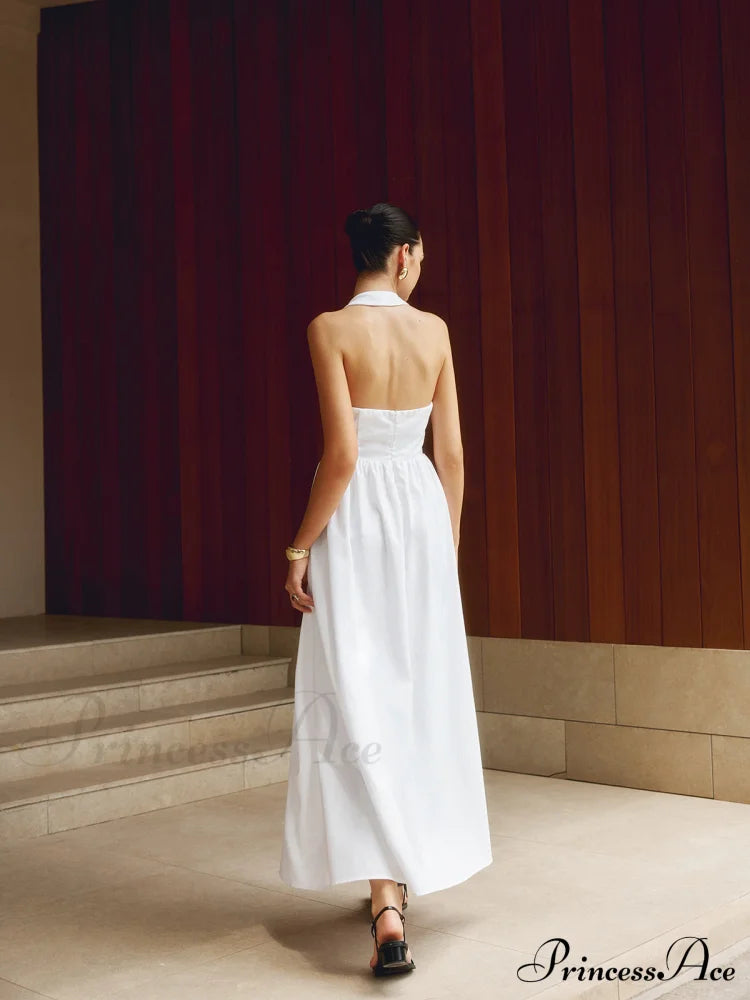 Cotton & Linen Halter Modern A Line Long Dress Dresses