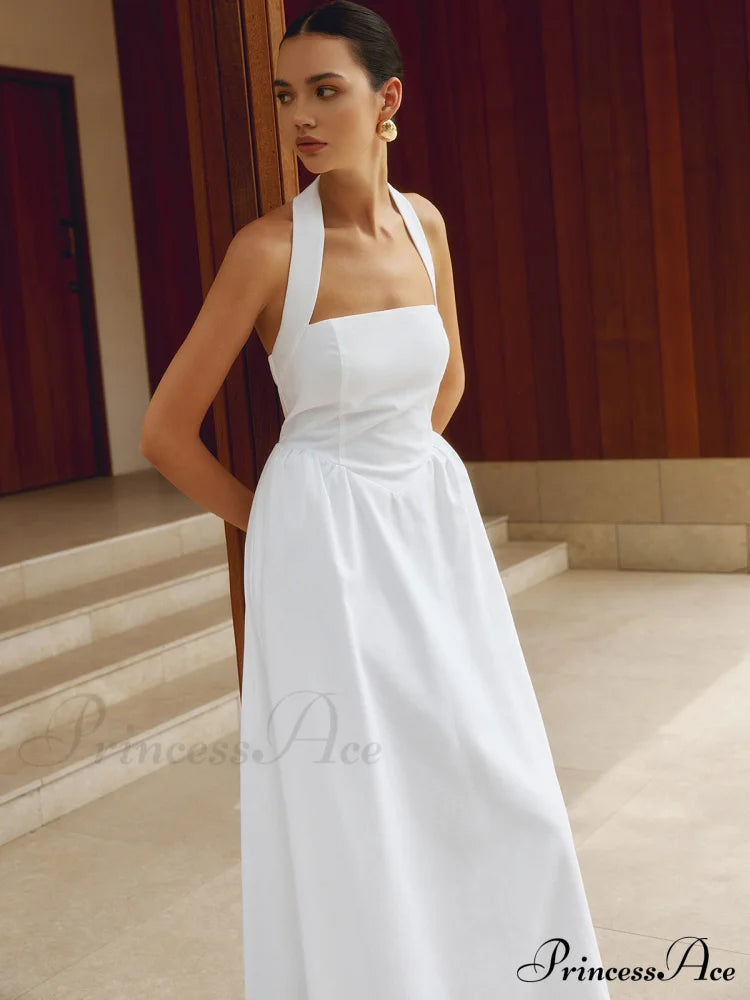 Cotton & Linen Halter Modern A Line Long Dress Dresses