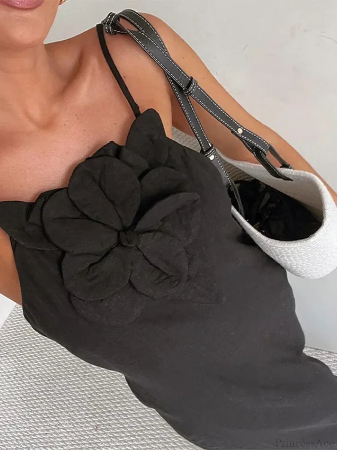 Cotton Linen Split 3D Flower Solid Sling Maxi Dress floraldress-250126