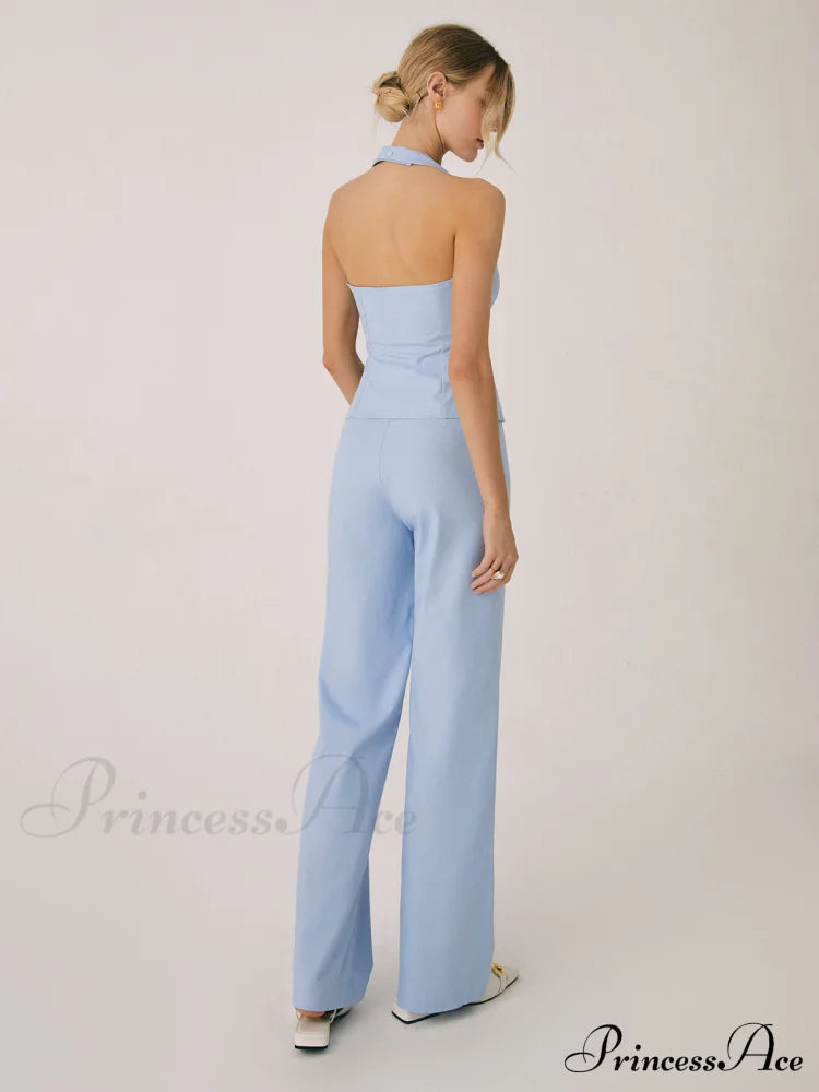 Cotton & Linen Vest Modern With Straight Leg Pants Set Pant Sets