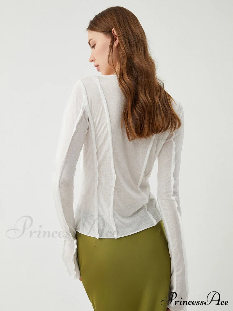Cotton Pleated Graceful Long Sleeve Top T-Shirts