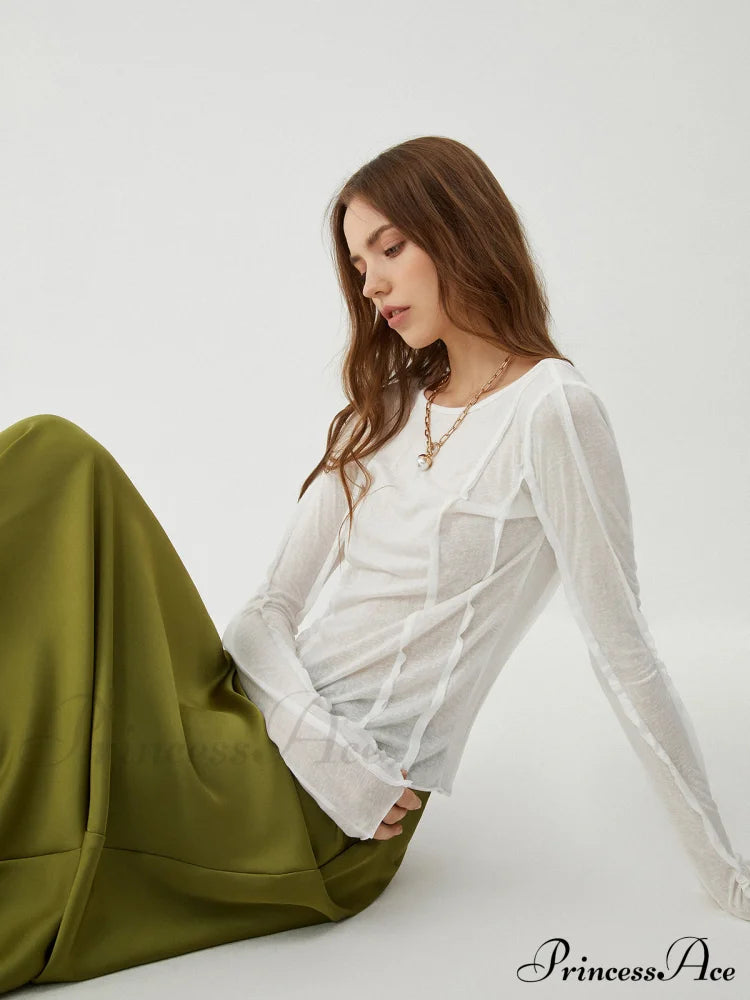 Cotton Pleated Graceful Long Sleeve Top T-Shirts