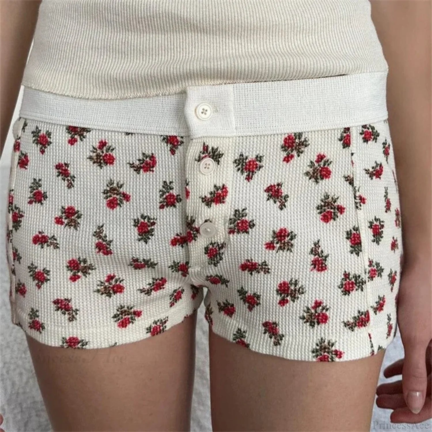Cotton Print Button Sweatshort short-250223