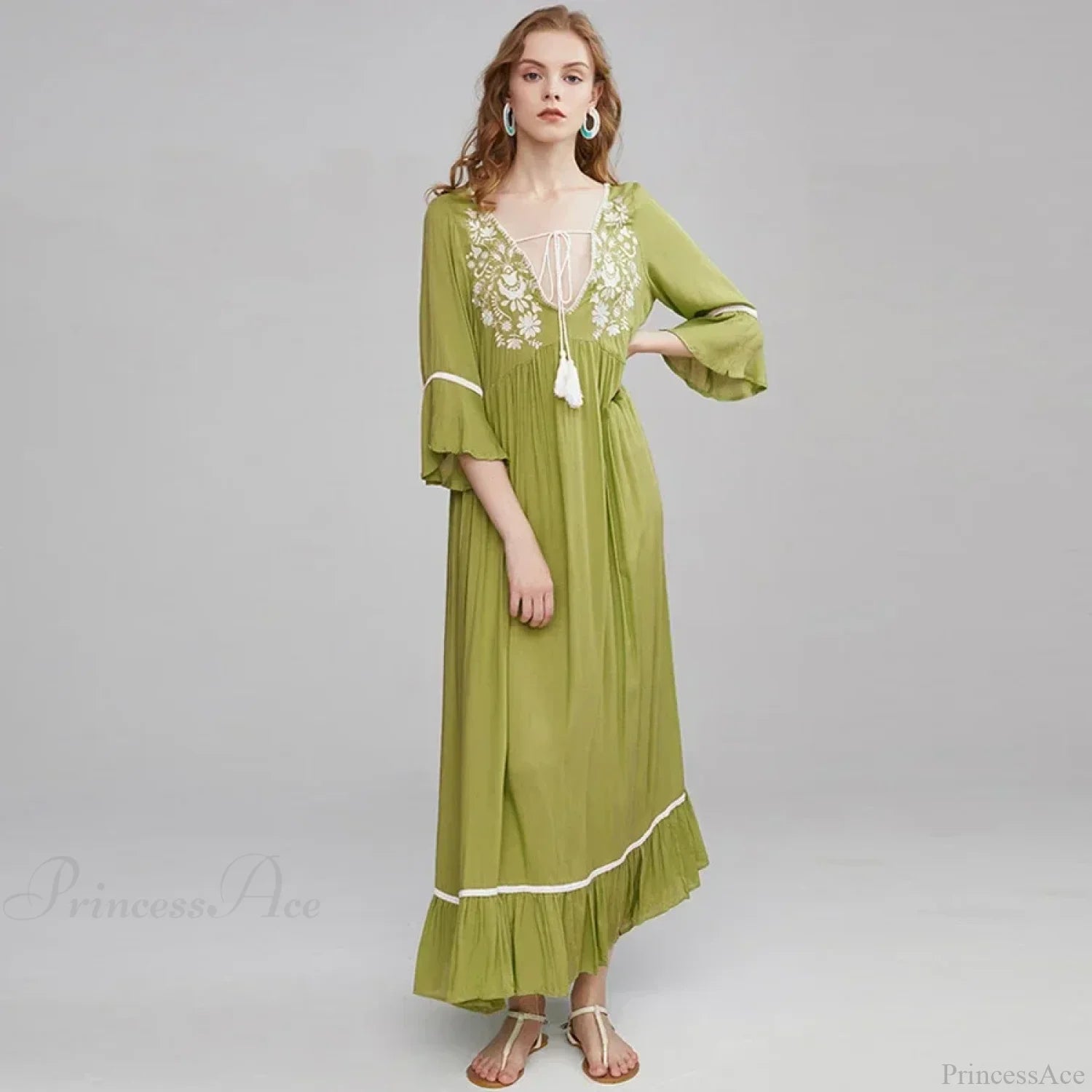 Cotton Rayon Boho Dress Green / S bohodress-250126