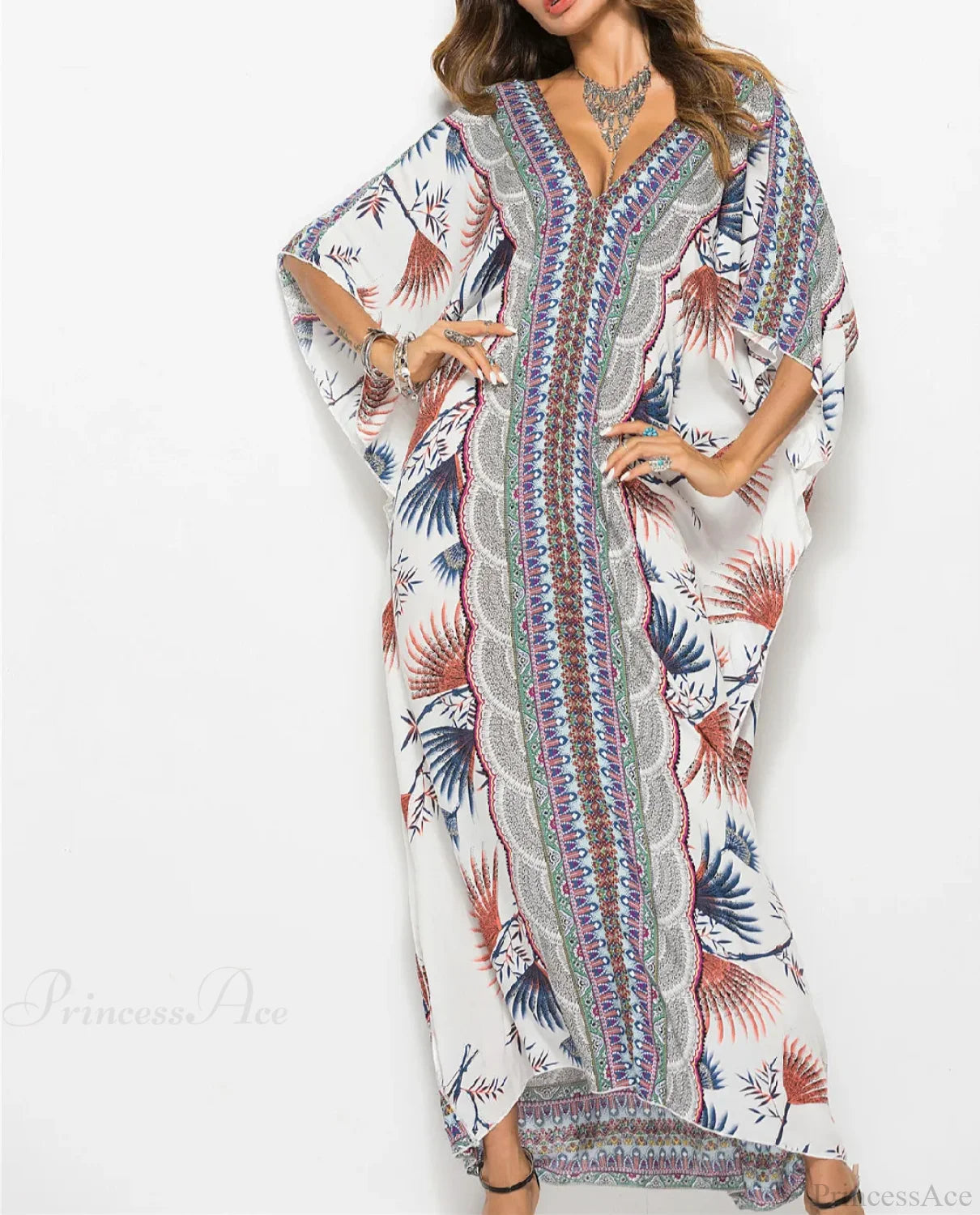Cotton Rayon Floral Print Maxi Boho Cover up bohocoverup-250126