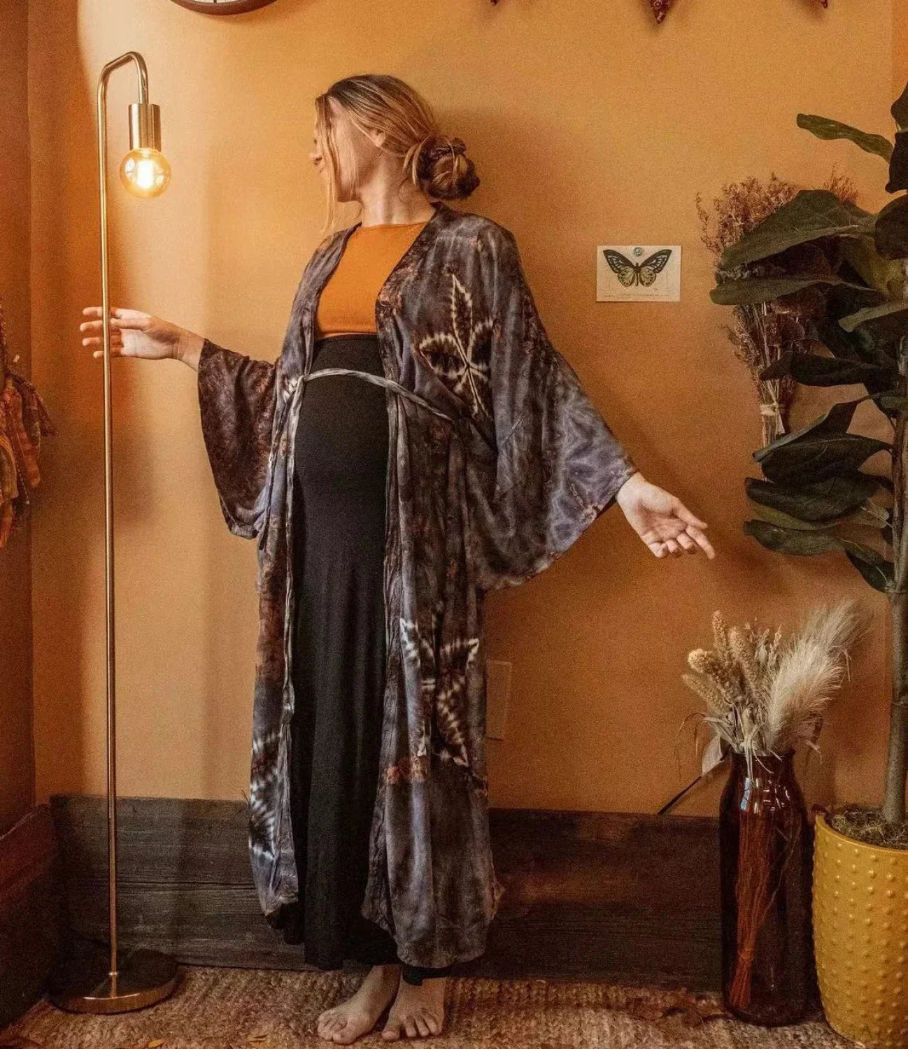 Cotton Rayon Floral Printed Boho Maxi Beach Cover up Dark Grey / One Size bohocoverup-250126