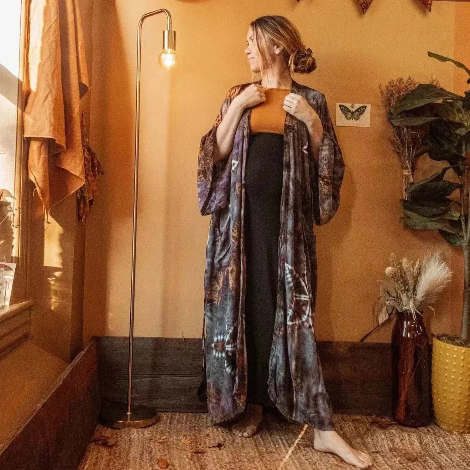 Cotton Rayon Floral Printed Boho Maxi Beach Cover up Dark Grey / One Size bohocoverup-250126