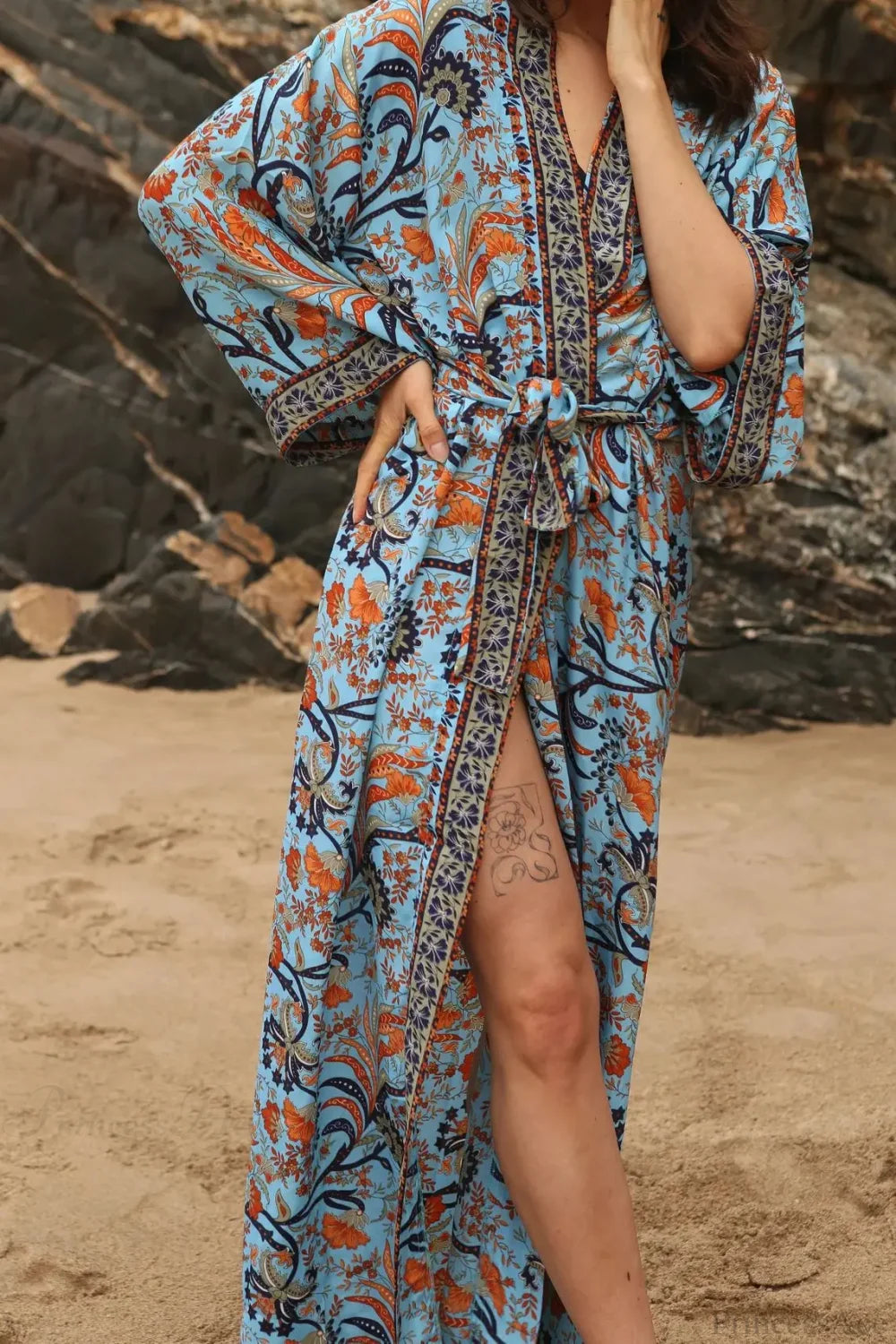 Cotton Rayon Kimono Boho Beach Cover up Loose Dress bohocoverup-250126