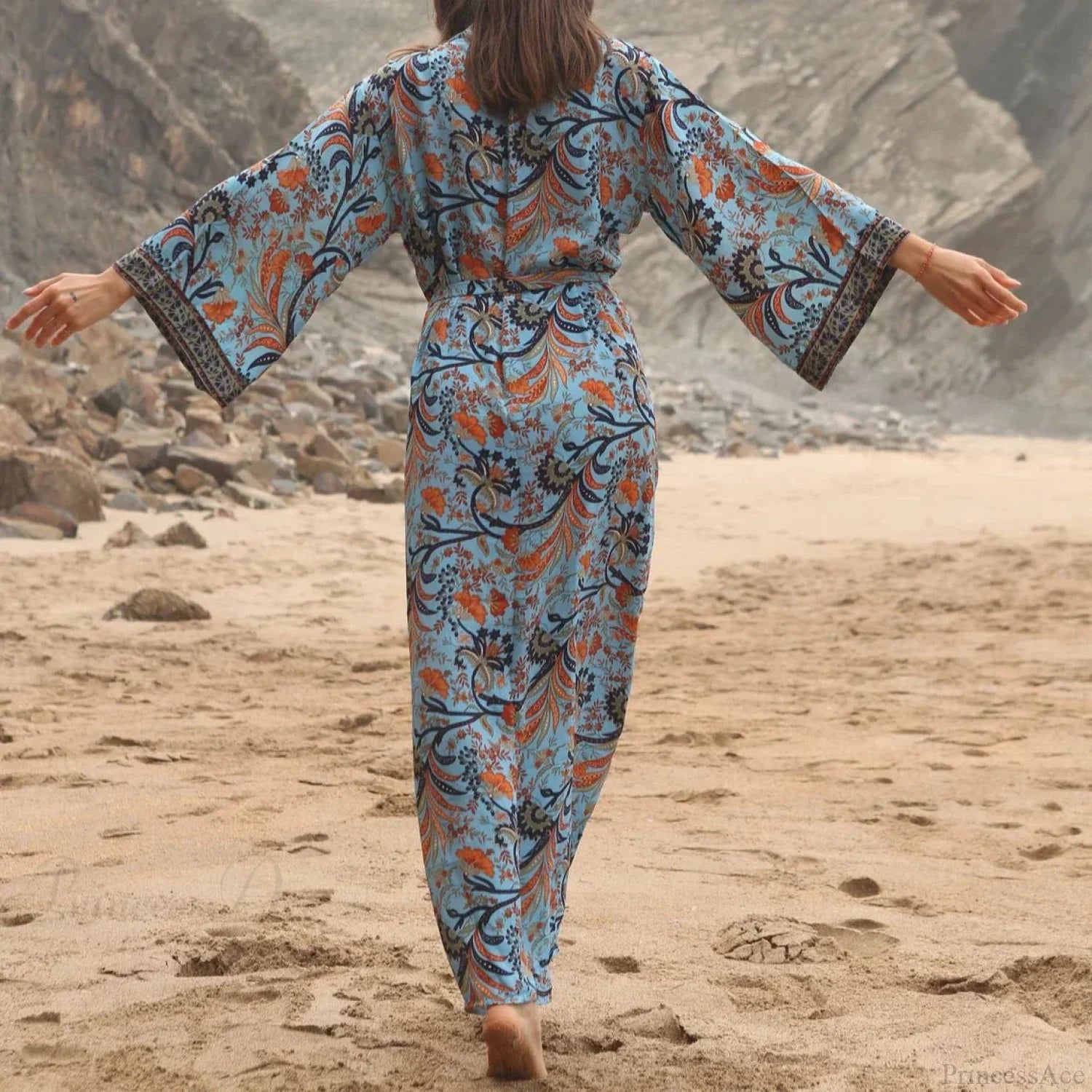 Cotton Rayon Kimono Boho Beach Cover up Loose Dress bohocoverup-250126