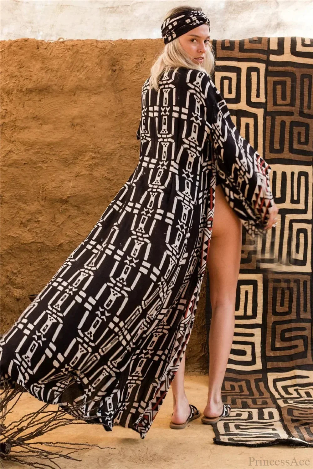 Cotton Rayon Kimono Robe Bikini Cover-up Dark Brown / One Size bohodress-250126