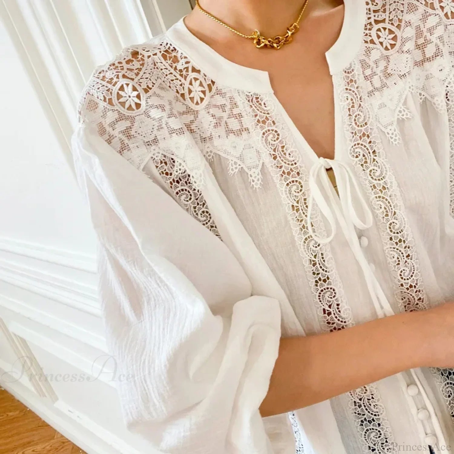 Cotton White Lace Lantern Sleeve Oversize Boho Blouse bohoblouse-250126