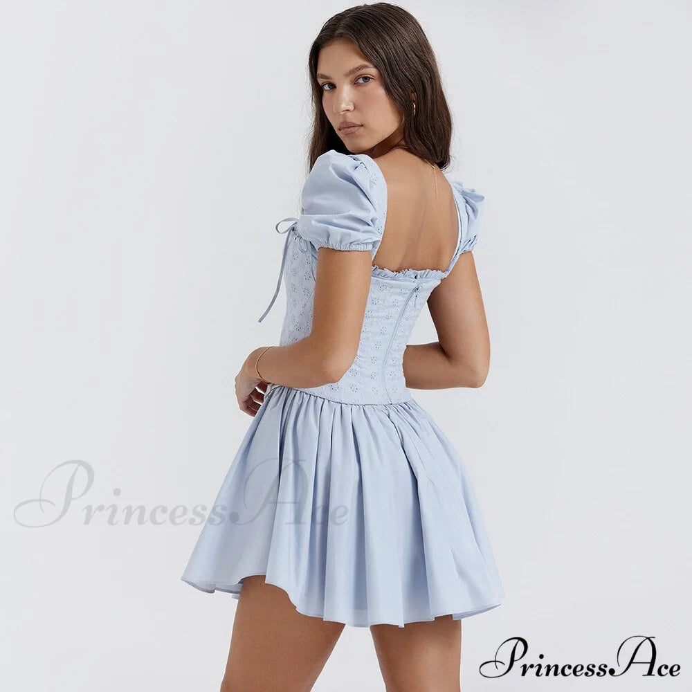 Countryside Summer Puff Charming Sleeve Corset Mini Dress
