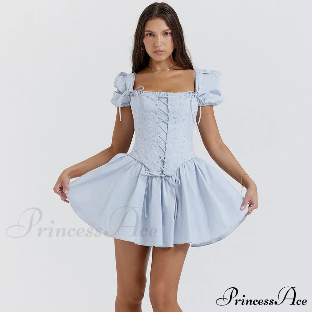 Countryside Summer Puff Charming Sleeve Corset Mini Dress
