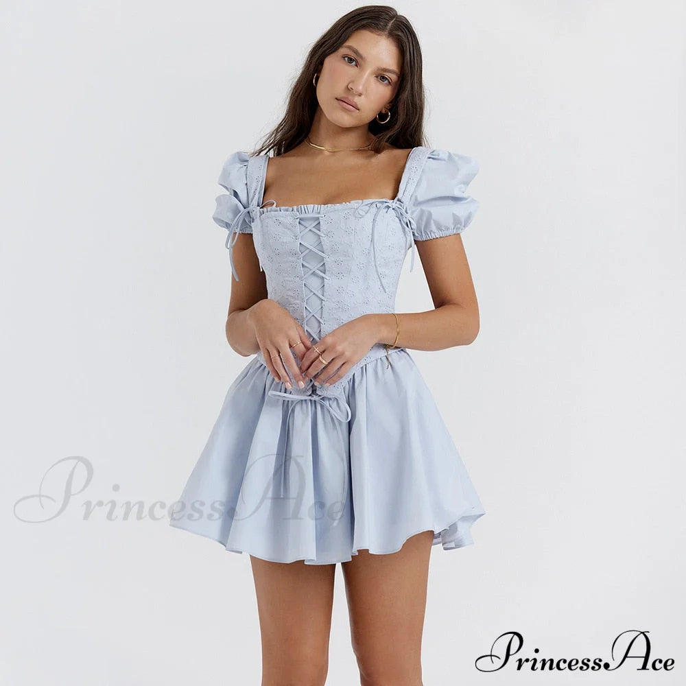 Countryside Summer Puff Charming Sleeve Corset Mini Dress