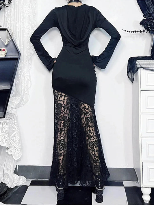 Covered Lace Cross Hollow Full-Length Dress