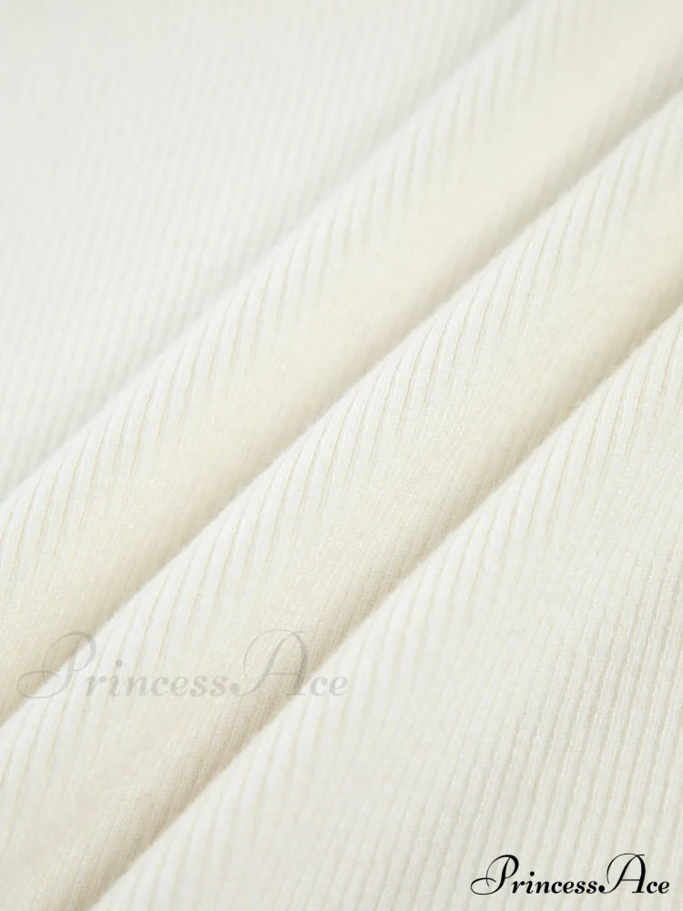 Cream Flare Long Trendy Sleeve Knit Top Sweaters-L