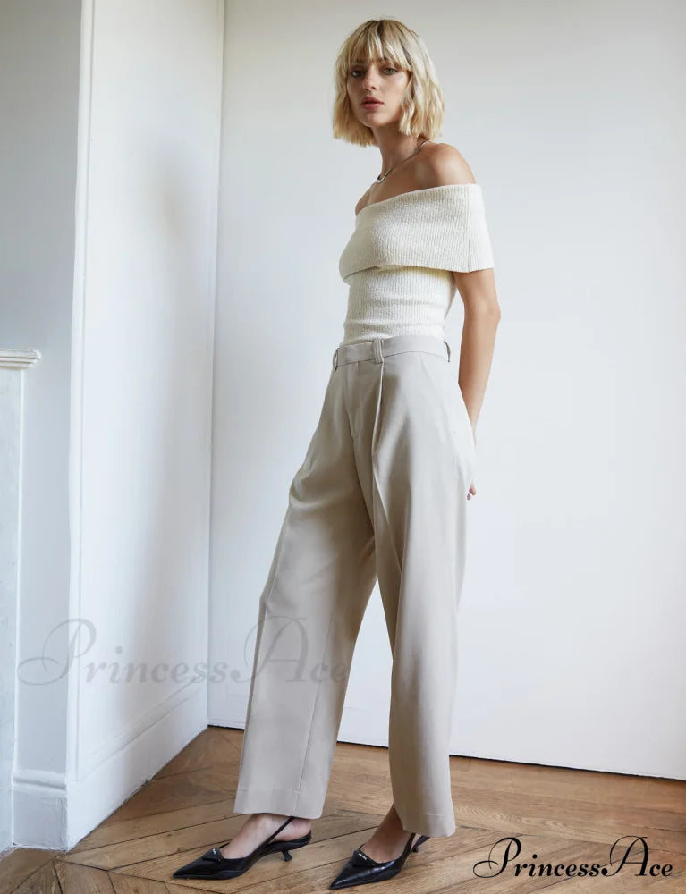 Creamy Off-Shoulder Graceful Knit Top Sweaters-L