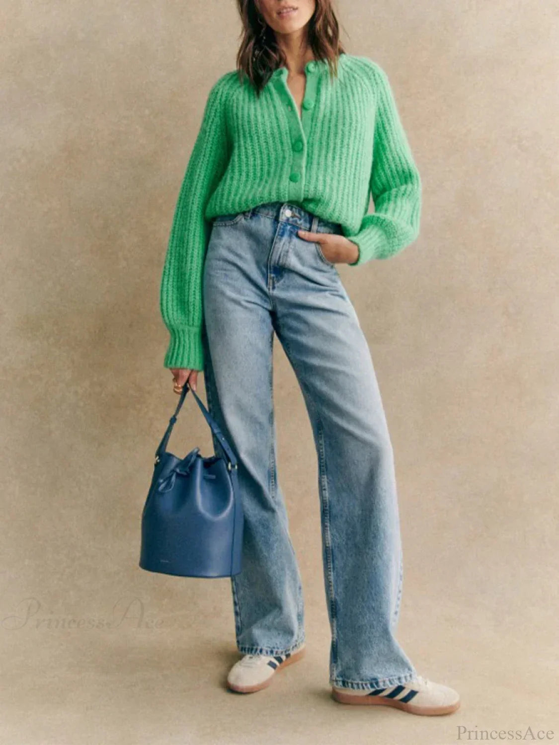 Crew Neck Button-Down Knit Cardigan