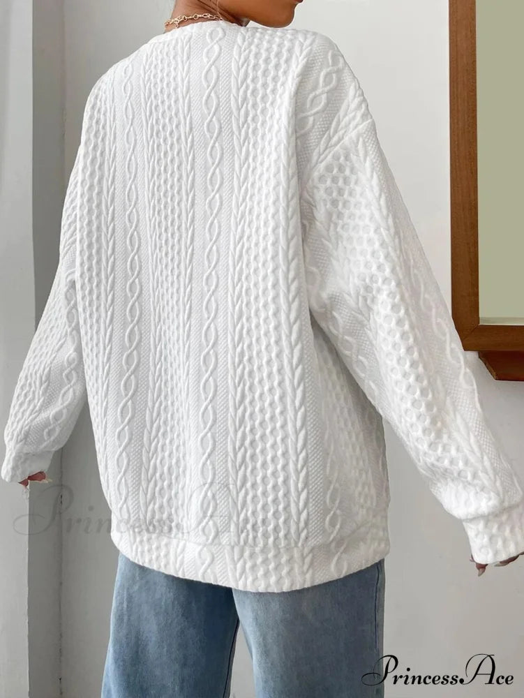 Crew Neck Graceful Cable Knit Sweater Sweatshirts