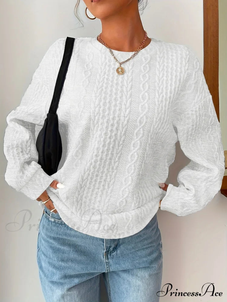 Crew Neck Graceful Cable Knit Sweater Sweatshirts