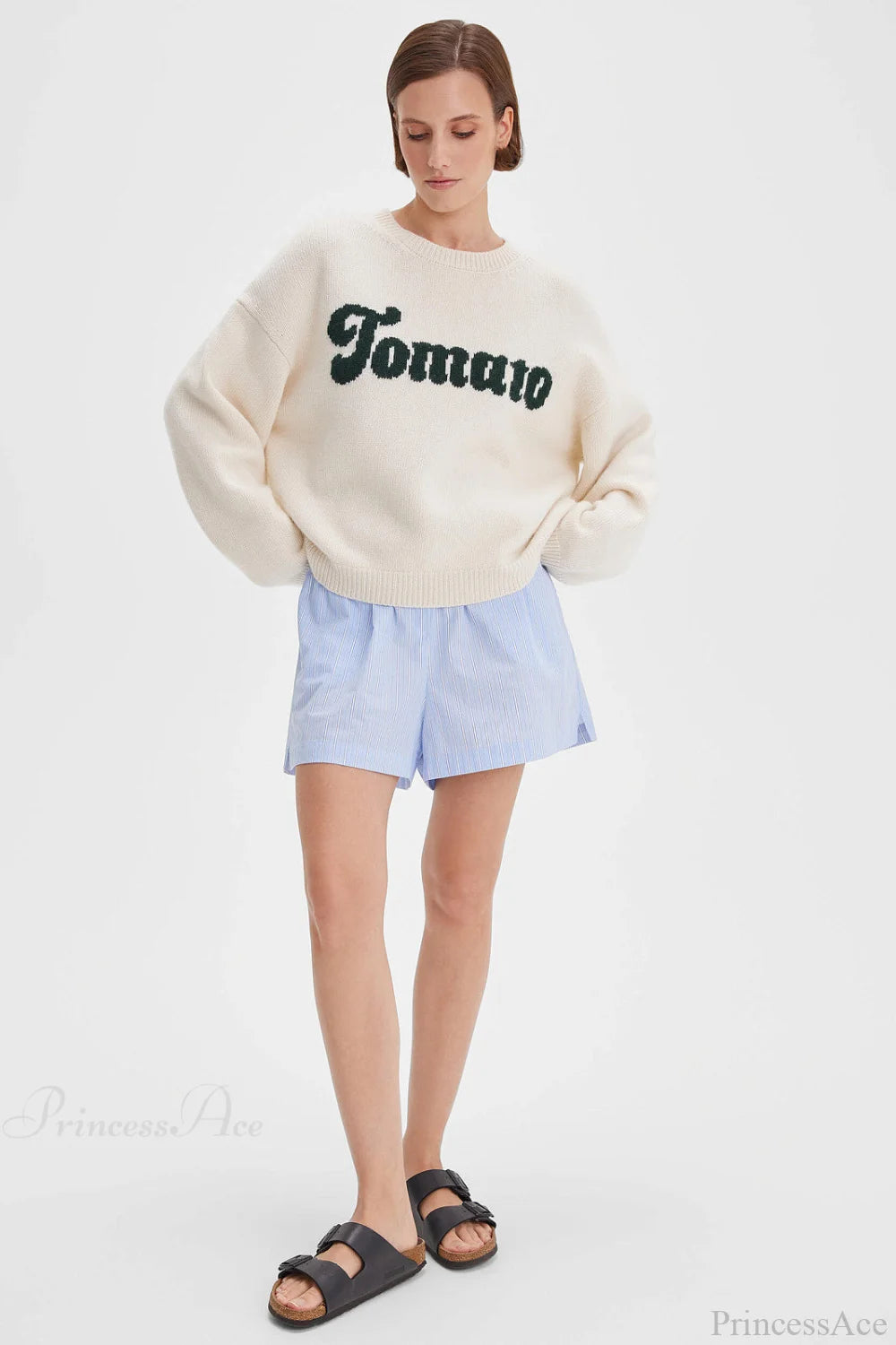 Crew Neck Letter Jacquard Loose Knit Sweater