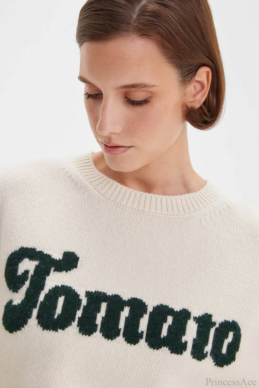 Crew Neck Letter Jacquard Loose Knit Sweater