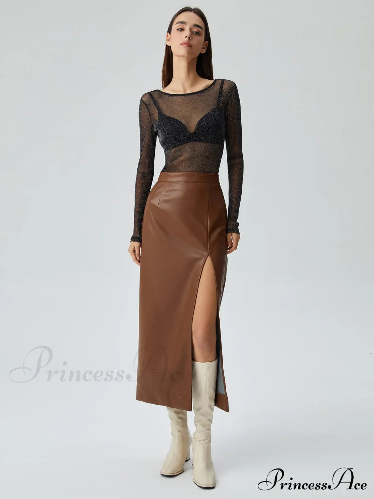 Crew Neck Sequined Trendy Long Sleeve Mesh Shirt T-Shirts