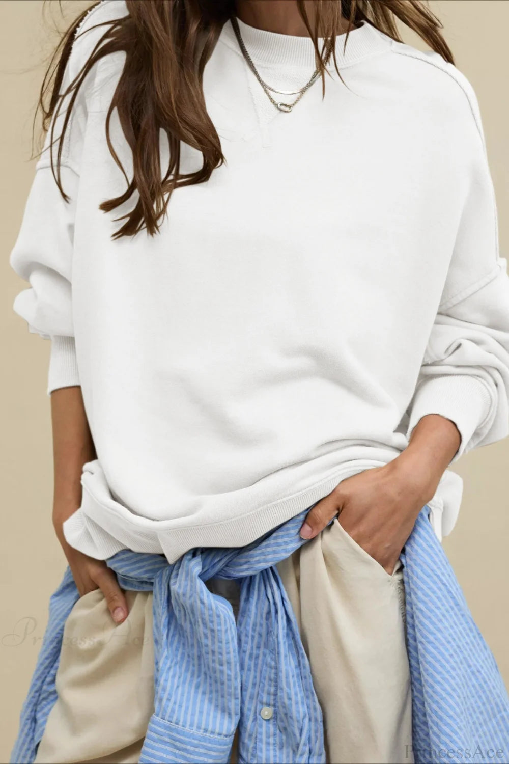Crew Neck Solid Minimalist Relaxed Sweatshirt