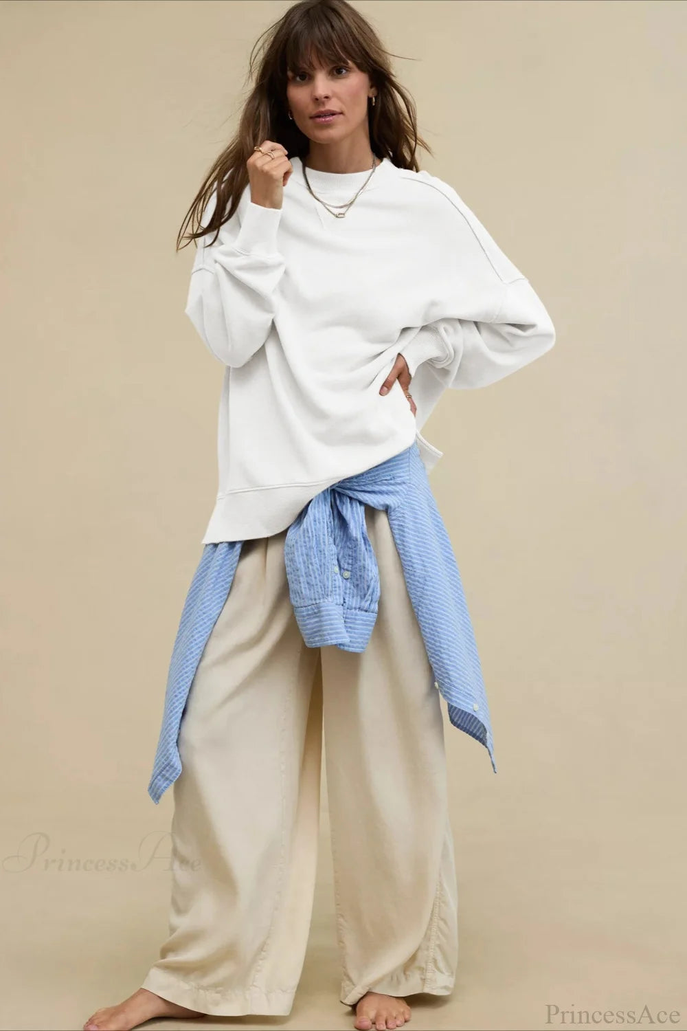 Crew Neck Solid Minimalist Relaxed Sweatshirt