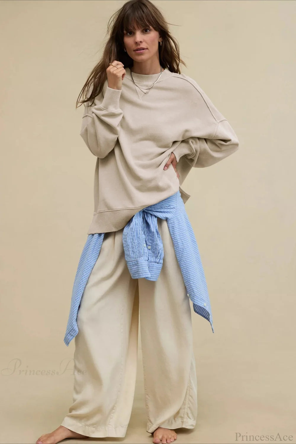 Crew Neck Solid Minimalist Relaxed Sweatshirt