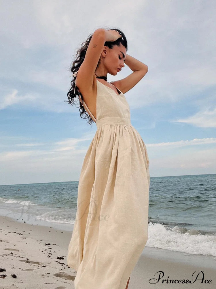 Crochet Cutie Stylish Linen Maxi Dress Casual Dresses
