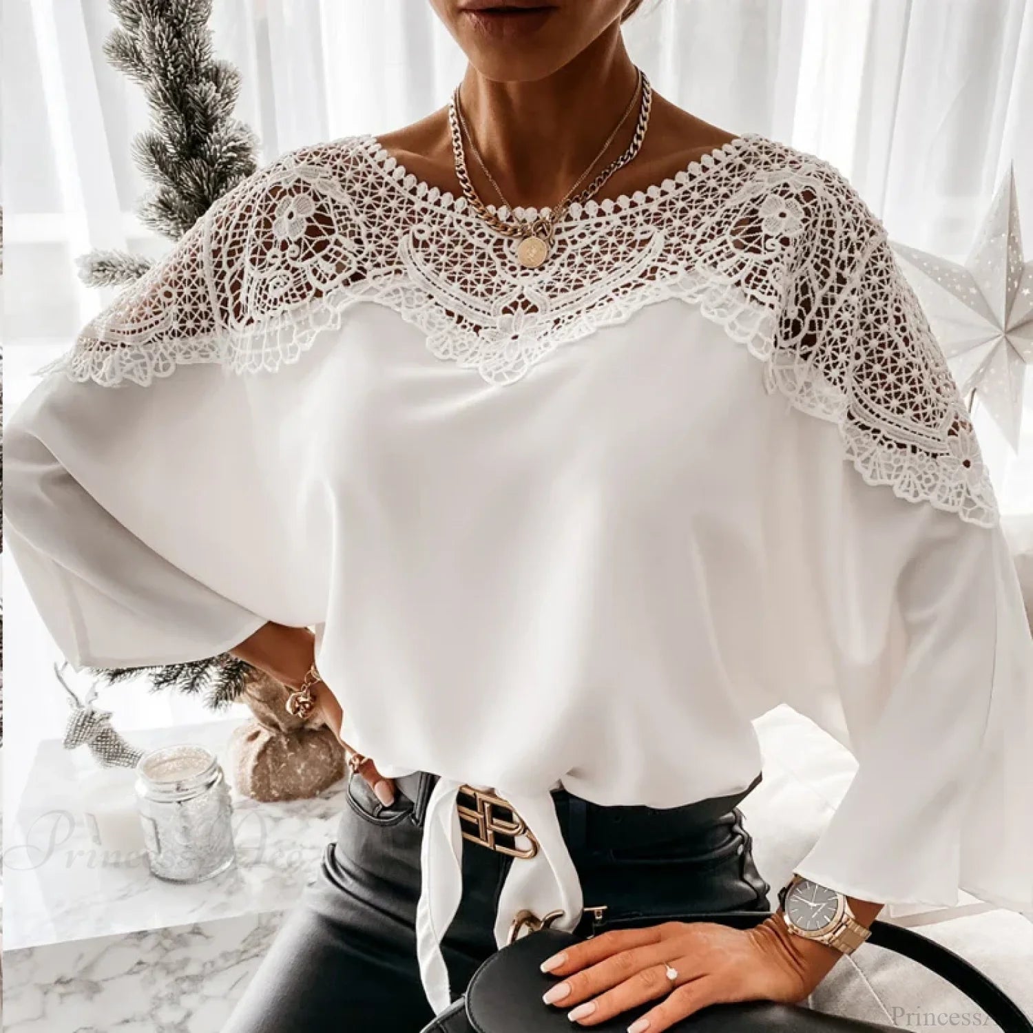 Crochet Embroidery Lace Sexy White Shirt Blouse WHITE / S blouse-250126