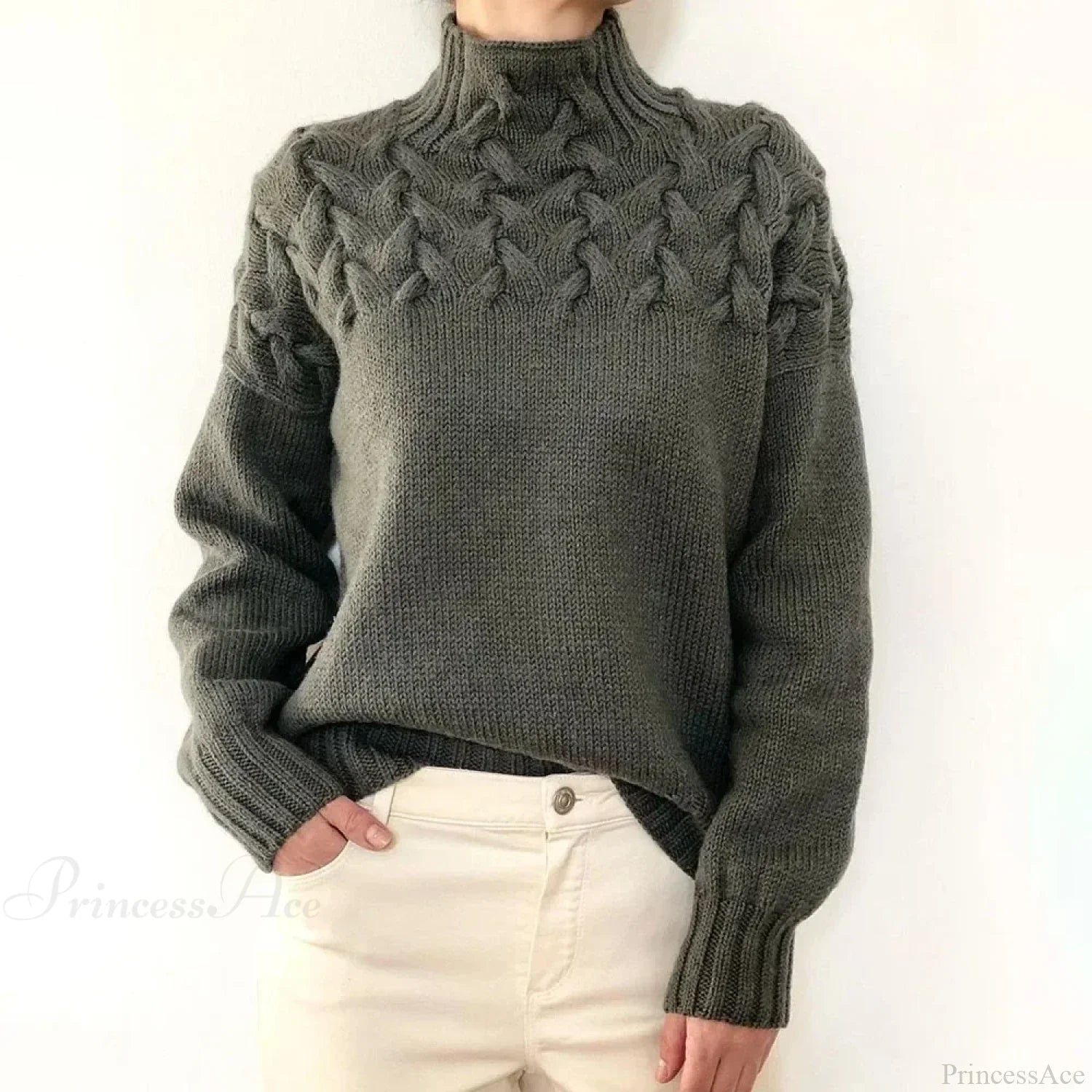 Crochet & Knitted Thick Pink Sweater gery / S