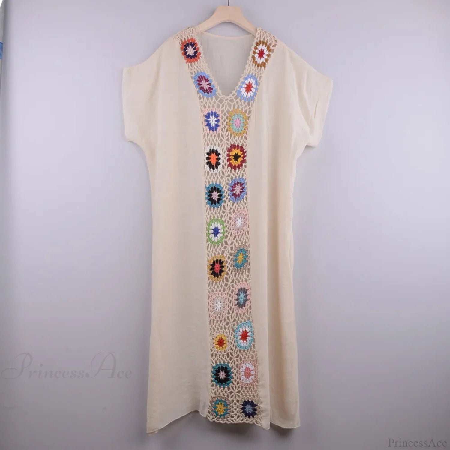 Crochet Women Beach Dress Cover Up Beige / one size