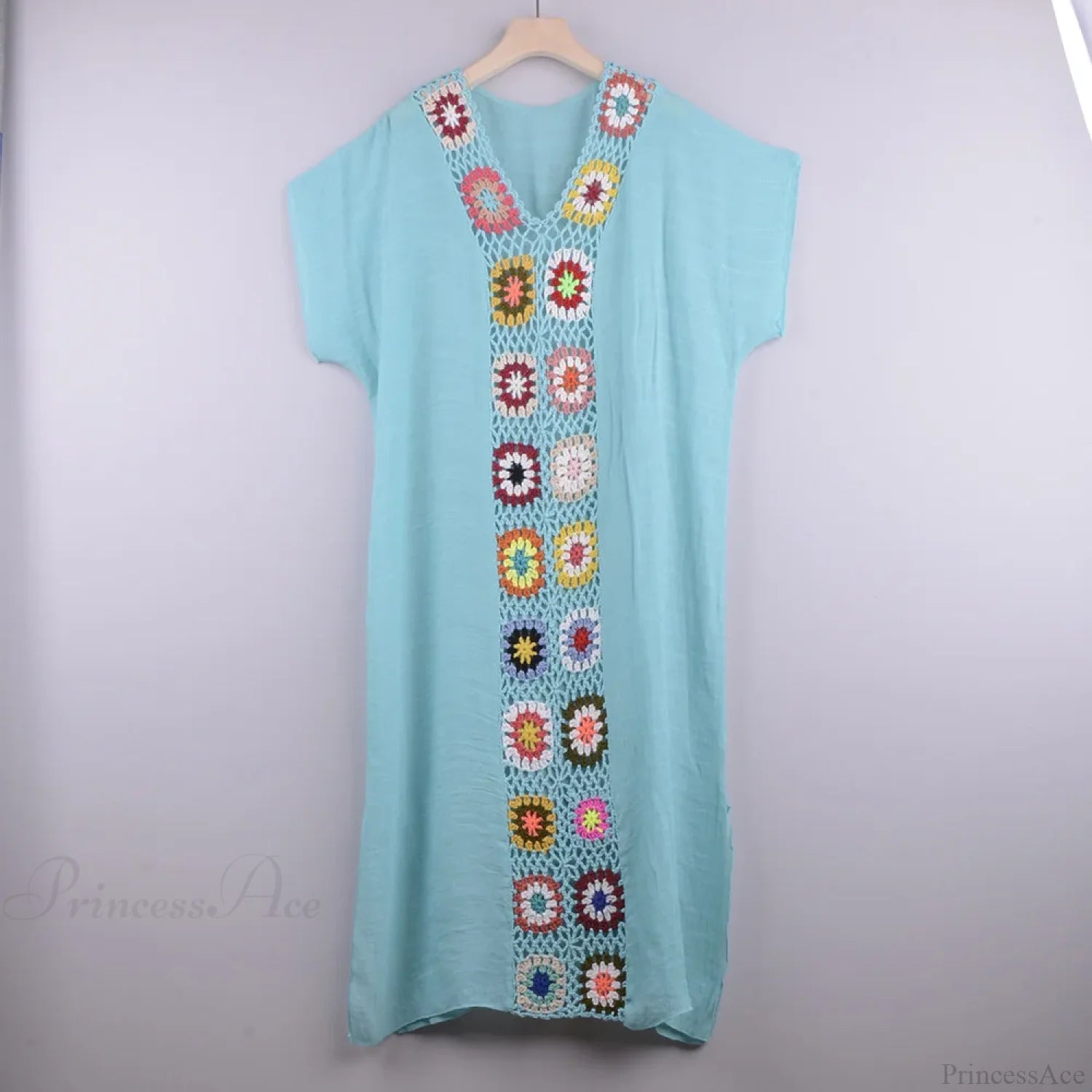 Crochet Women Beach Dress Cover Up sky blue / one size