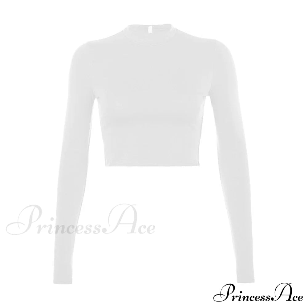 Crop Korean Arm Casual Long Fashion Basic Tee Black T-Shirt Women’s White Top Shirt / M