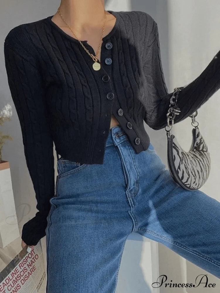 Cropped Black Graceful Biker Jacket Sweaters