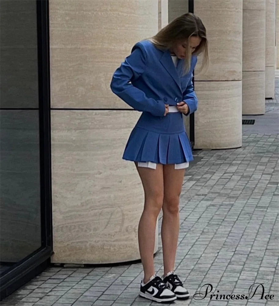 Cropped Blazer And Charming Pleated Mini Skirt Set