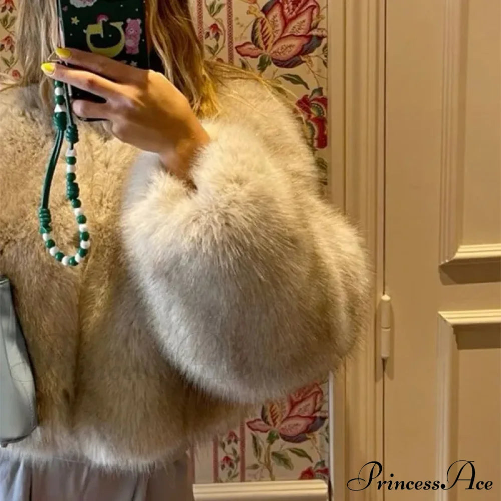 Cropped Faux Stylish Fur Coat Coats-L