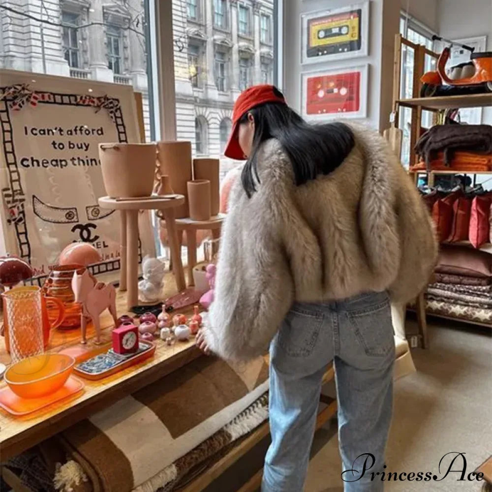 Cropped Faux Stylish Fur Coat Coats-L