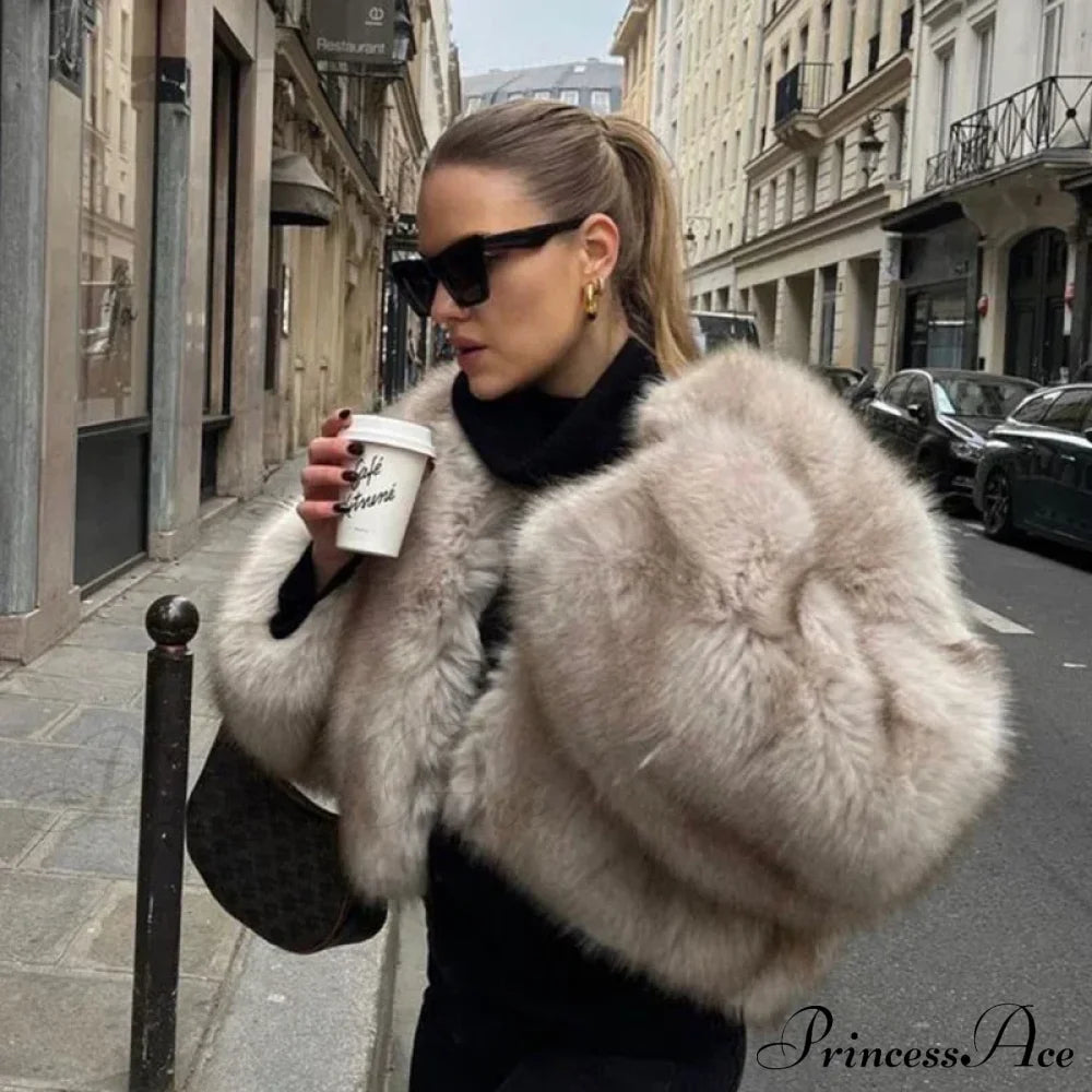Cropped Faux Stylish Fur Coat Coats-L