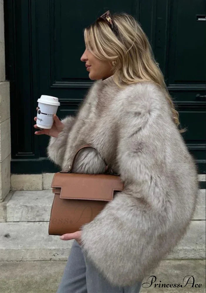 Cropped Faux Stylish Fur Coat Coats-L