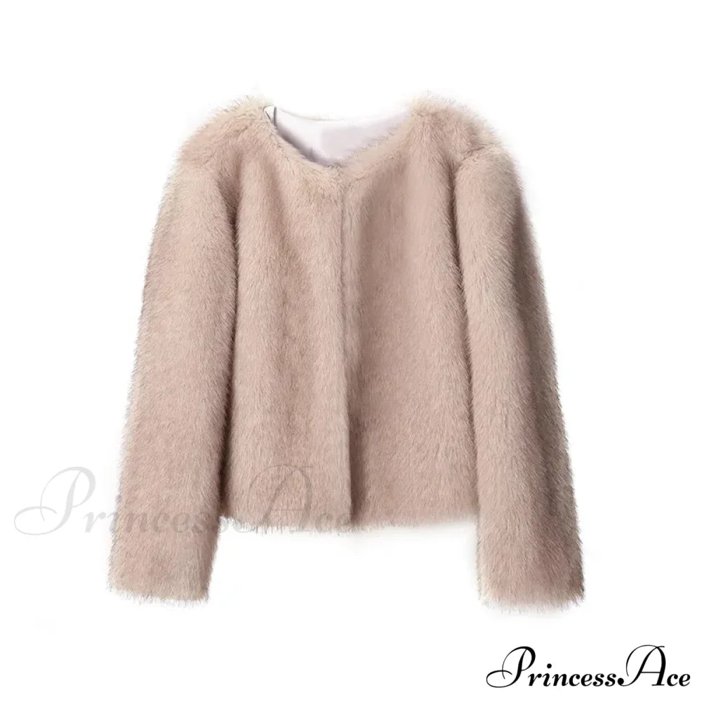 Cropped Faux Stylish Fur Coat Coats-L