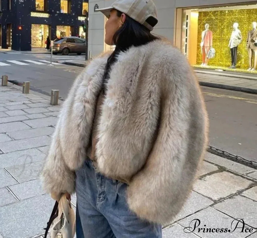 Cropped Faux Stylish Fur Coat Coats-L