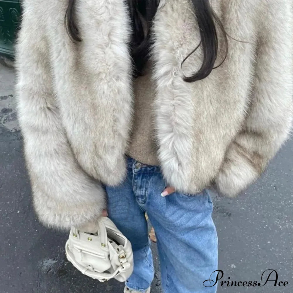 Cropped Faux Stylish Fur Coat Coats-L