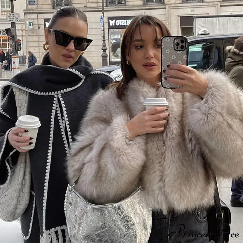 Cropped Faux Stylish Fur Coat Coats-L