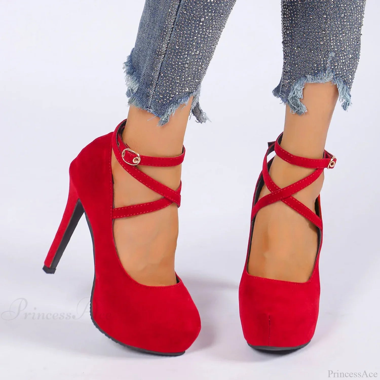 Cross-Tied Ankle Strap Wedding Platform Dress High Heels Zapatos De Mujer Heel